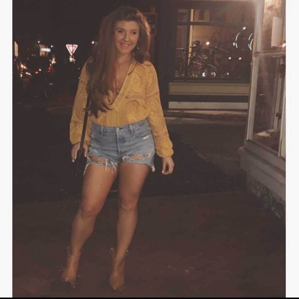 Like new Free People Jens Pirate Booty long sleeve bell sleeve yellow bodysuit - Picture 2 of 7